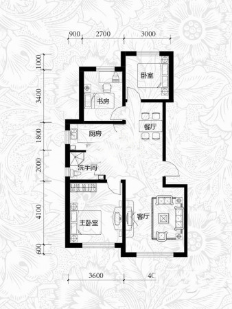 雍华御景5#户型-3室2厅1卫1厨建筑面积92.60平米