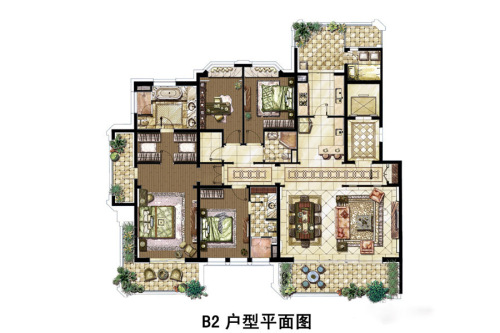 云锦东方B2户型-4室2厅3卫2厨建筑面积266.00平米