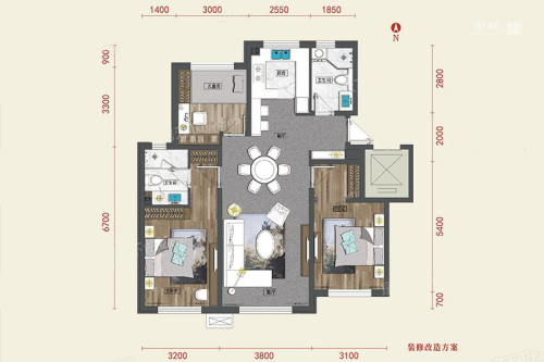 亿茂·禧悦风华L2户型-3室2厅2卫1厨建筑面积96.00平米