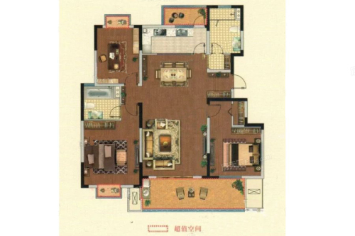 景瑞春风十里C2户型-3室2厅2卫1厨建筑面积134.00平米