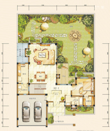 瑞升橄榄山一期联排2栋A2-1户型1层-4室3厅3卫1厨建筑面积318.00平米