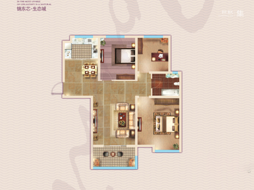 卓亚·香格里F户型-3室2厅1卫1厨建筑面积98.06平米
