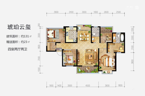 坤元TIME131平户型-4室2厅2卫1厨建筑面积131.00平米