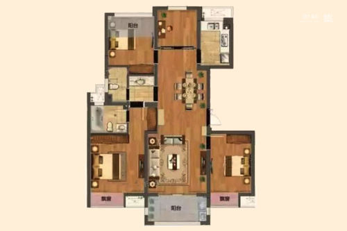 蓝天星港121平户型-4室2厅2卫1厨建筑面积121.00平米