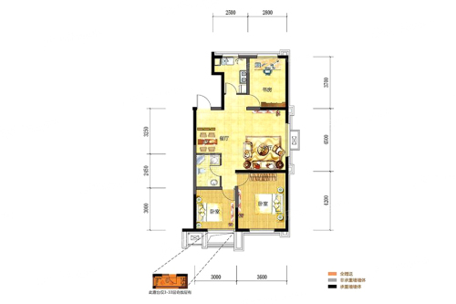 盾安·新一尚品6#-B户型-3室2厅1卫1厨建筑面积100.83平米