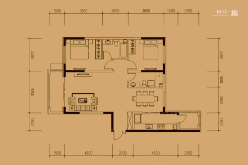 爱达·壹号B6户型-2室2厅2卫1厨建筑面积129.51平米