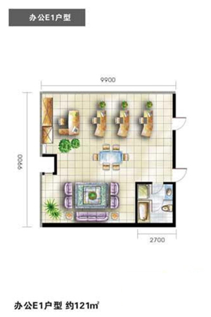 沈阳新天地办公E1户型121平-1室2厅1卫0厨建筑面积121.00平米