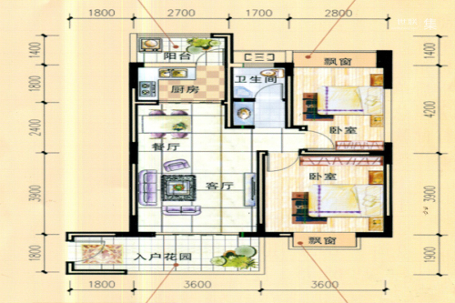 圣煌广场1#、2#C户型-2室2厅1卫1厨建筑面积83.13平米