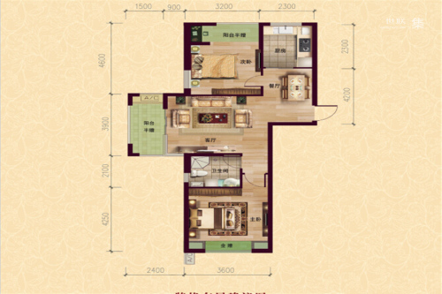 中兴·和园高层奇数层B3户型-2室2厅1卫1厨建筑面积88.00平米