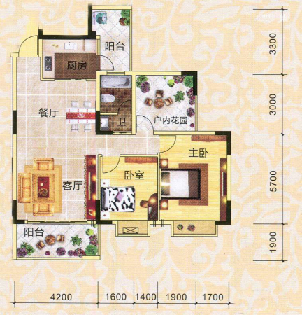 永翔·时代名苑3#楼03号房户型-2室2厅1卫1厨建筑面积103.00平米