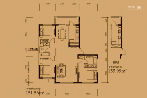 爱达·壹号C5户型-3室2厅2卫1厨建筑面积155.07平米