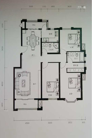 一品嘉园A2边户型-3室2厅2卫1厨建筑面积140.80平米