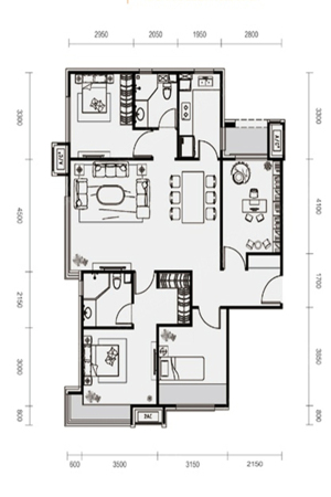 富力·尚悦居C户型-4室2厅2卫1厨建筑面积135.00平米