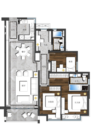 静安慕舍C户型-4室2厅2卫1厨建筑面积147.00平米