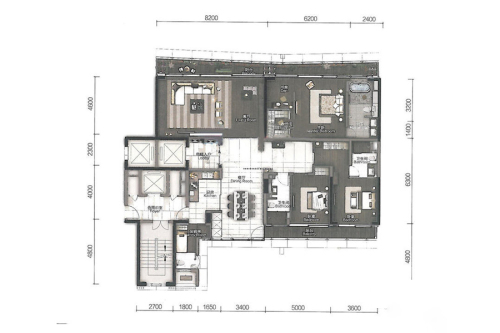 汉京九榕台1、2栋2单元B单位-3室2厅4卫1厨建筑面积180.00平米