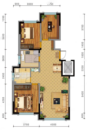 源山别院C1标准层户型-3室2厅1卫1厨建筑面积116.00平米