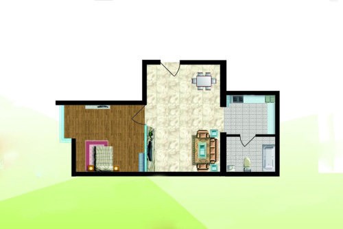 金河国际公寓公寓B户型-1室1厅1卫1厨建筑面积65.84平米