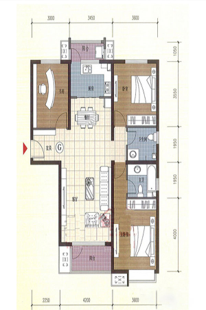 紫贵御园G户型-3室2厅2卫1厨建筑面积124.00平米