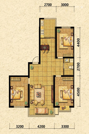 瑞士风情小镇三期铂邸B5户型-3室2厅1卫1厨建筑面积115.24平米