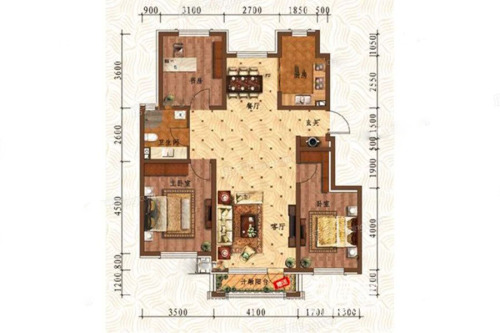 蓝卡·观澜世家119平户型-3室2厅1卫1厨建筑面积119.00平米