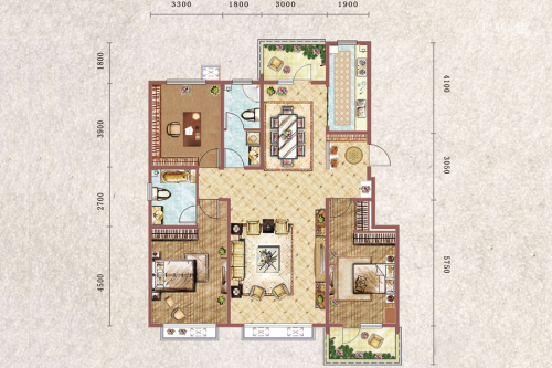 天阳泰富西苑2#标准层A1户型-2#标准层A1户型-3室2厅2卫1厨建筑面积135.00平米
