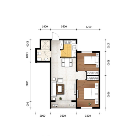瑞家景峰A3户型-2室2厅1卫1厨建筑面积80.89平米