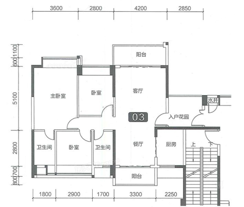 丽丰棕榈彩虹5幢03户型-3室2厅2卫1厨建筑面积122.00平米