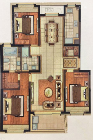 绿地海珀玉晖B2户型-3室2厅2卫1厨建筑面积143.00平米