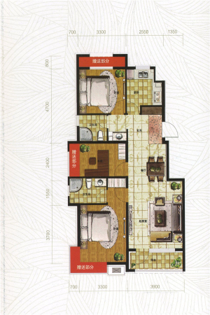 格林木棉花X6户型-3室2厅2卫1厨建筑面积96.13平米