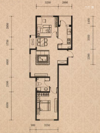 海逸铭筑B3户型-2室2厅1卫1厨建筑面积83.00平米