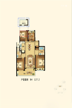 九龙仓珑玺B4户型-4室2厅2卫1厨建筑面积127.20平米