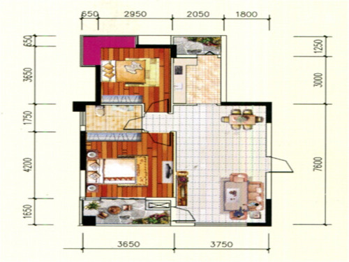 金野美和家园A3户型-2室2厅1卫1厨建筑面积89.30平米