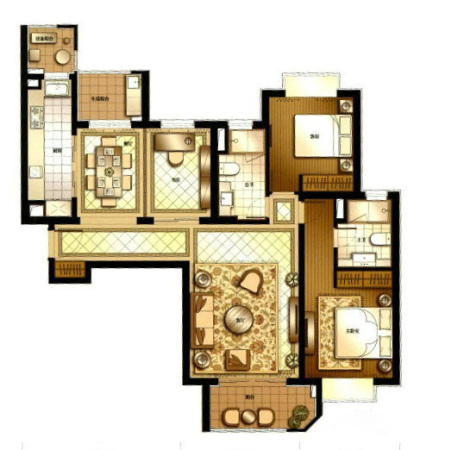 西康路989E户型-3室2厅1卫1厨建筑面积131.76平米