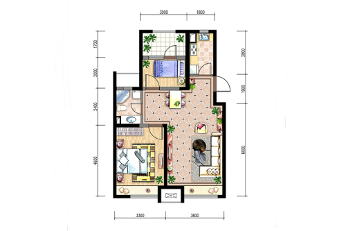 宏亚·圣诺园GC户型-2室2厅1卫1厨建筑面积80.05平米