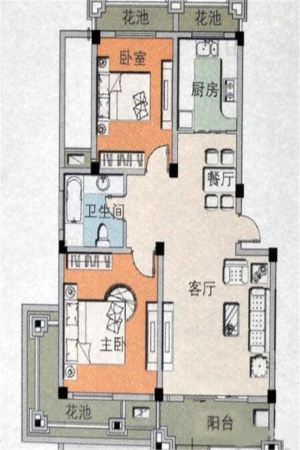 梦溪东明山居B户型-B户型-2室2厅1卫1厨建筑面积89.00平米