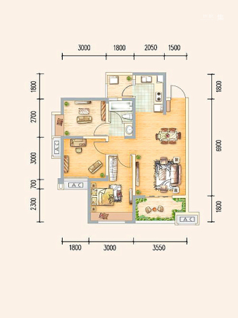 东原城一期3号楼标准层B户型-3室2厅1卫1厨建筑面积81.00平米