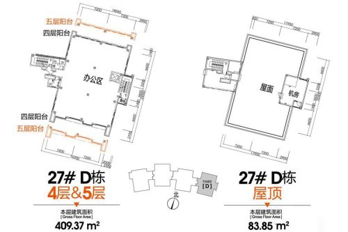 科瀛智创谷27#D栋四层、五层、屋顶户型-1室0厅0卫0厨建筑面积2412.88平米