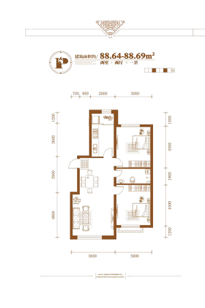 潭泽东南明珠二期88平米-2室2厅1卫1厨建筑面积88.00平米