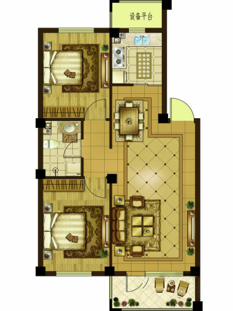 澳海澜郡i户型-2室2厅1卫1厨建筑面积78.00平米