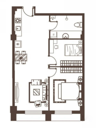 黎明生活坊公寓F户型-2室2厅1卫1厨建筑面积74.90平米