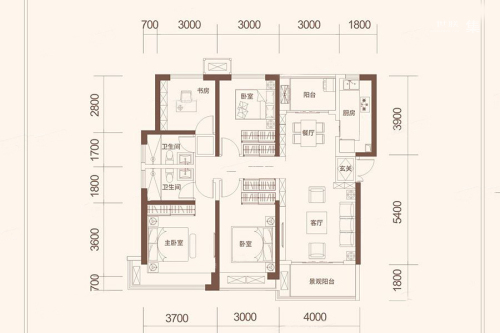 蓝光公园华府A1-130平-4室2厅2卫1厨建筑面积134.00平米