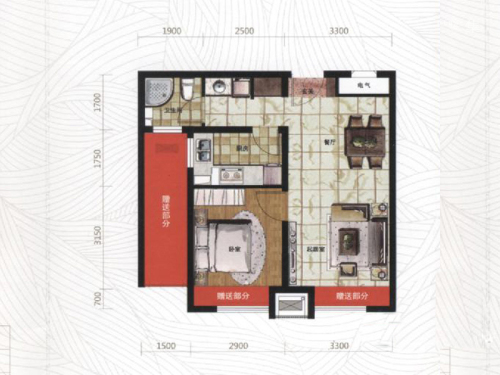 格林木棉花G1户型-1室2厅1卫1厨建筑面积55.00平米
