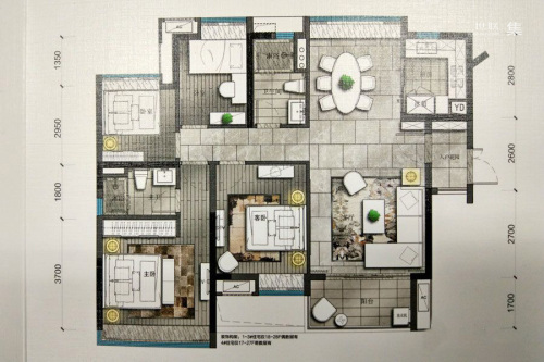 华润天合A1-4#01、04户型-4室2厅2卫1厨建筑面积124.00平米