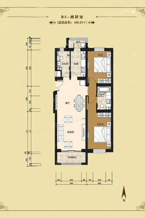 大宁山庄B5-2室2厅2卫1厨建筑面积105.20平米