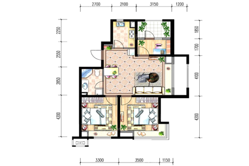 宏亚·圣诺园95㎡户型-3室2厅1卫1厨建筑面积95.00平米
