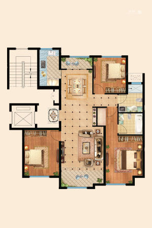 君豪新城Y2c户型-3室2厅2卫1厨建筑面积130.00平米