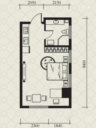 瀚邦凤凰传奇公寓G1户型-1室1厅1卫1厨建筑面积49.85平米