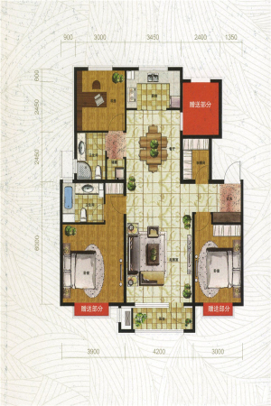 格林木棉花X5户型-3室2厅2卫1厨建筑面积130.97平米