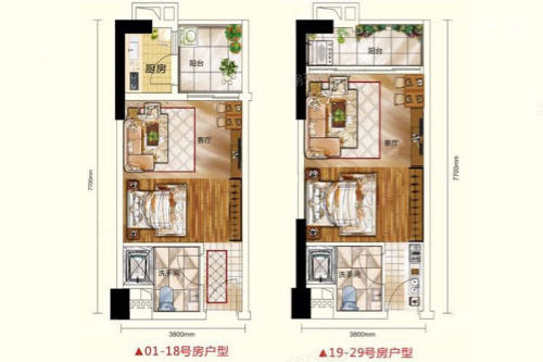 尚湖轩二期38㎡复式公寓户型-3室2厅2卫1厨建筑面积38.00平米