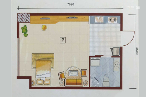 步阳国际P户型40.32平-1室1厅1卫1厨建筑面积40.32平米